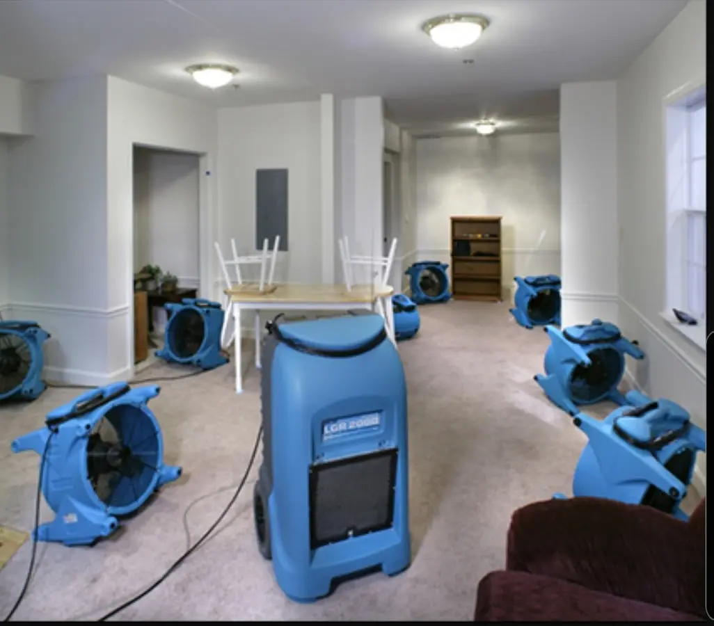 Air movers and dehumidifier setup for Water Damage Restoration in Palmer Town